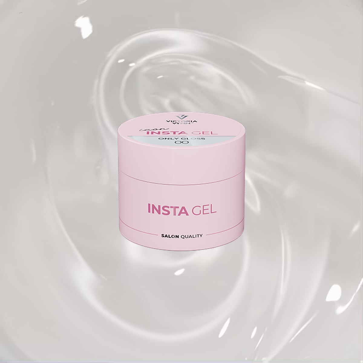 Victoria Vynn INSTA GEL 00 Only Gloss 40 ml - słoiczek na tle bezbarwnego żelu budującego