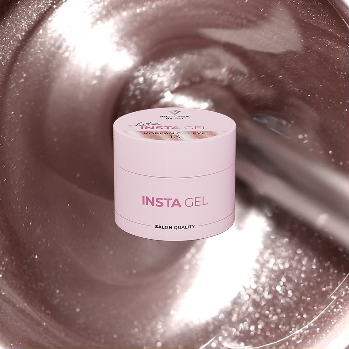 Insta Gel 13 Korean Cat Eye: różowy żel z magnetycznymi drobinkami wokół słoiczka