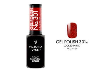 Lakier hybrydowy Victoria Vynn 301 Locked In Red 8 ml - czerwień z brokatem, butelka