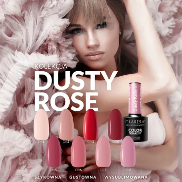 Butelka lakieru hybrydowego Claresa Dusty Rose 7 w przygaszonym pudrowym różu na białym tle