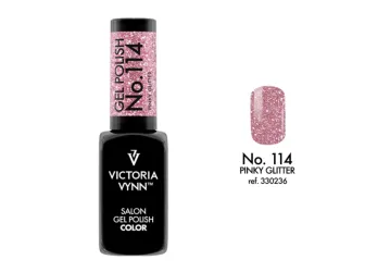 Victoria Vynn Gel Polish 114 Pinky Glitter - gęsta różowa brokatowa iskra na chłodnym różu na paznokciach