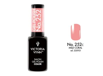 Lakier hybrydowy Victoria Vynn GEL POLISH 252 Mild Coral 8 ml, butelka i tips w koralowym różu