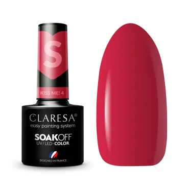 Lakier hybrydowy Claresa Kiss Me 4 w chłodnym malinowo-czerwonym odcieniu, kremowe wykończenie