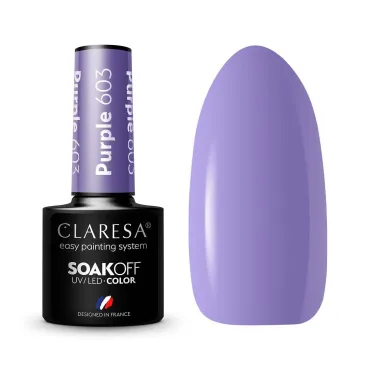 Butelka lakieru hybrydowego Claresa Purple 603 z lawendowo-fioletowym, kremowym kolorem