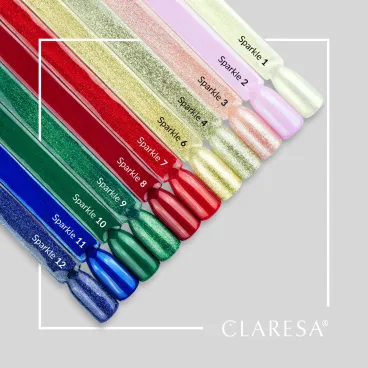 Lakier hybrydowy Claresa Sparkle 4 w kolorze szampańskiego złota z gęstym brokatem